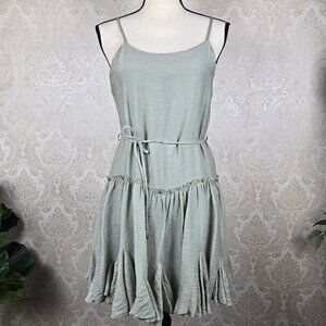 BluIvy Size Small Pale Green Spaghetti Strap Dress Tiered Skirt Ruffle Belt NWT